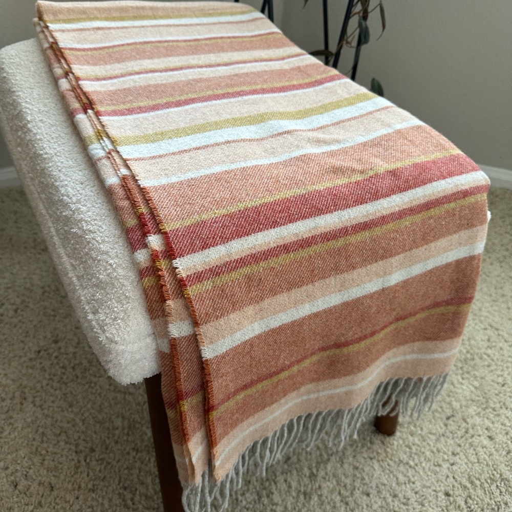 Lamb wool throw/ blanket made in Italy - orange cream peach beige